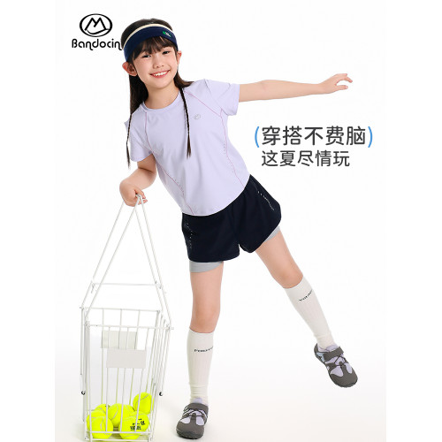 半度閒女童夏裝薄款假兩件運動褲洋氣中大童2025新款兒童夏季短褲