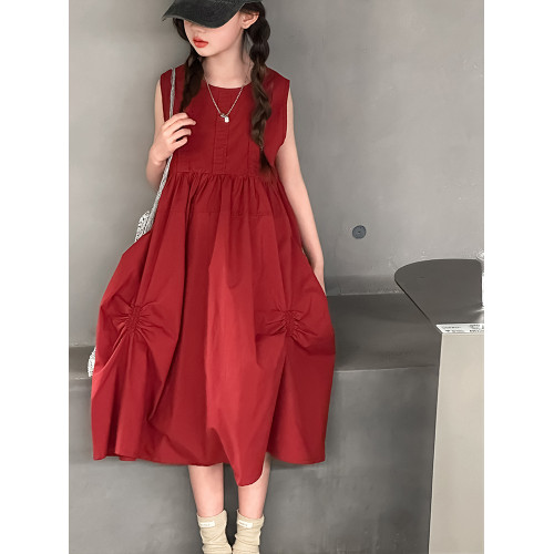 女童高級感連衣裙夏季2025新款兒童棉布裙子中大童夏天無袖公主裙