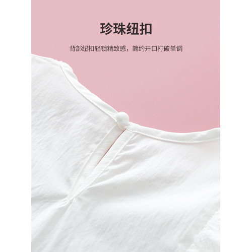 女童短袖白色襯衫夏季2025新款兒童夏裝娃娃衫上衣女孩薄襯衣純色