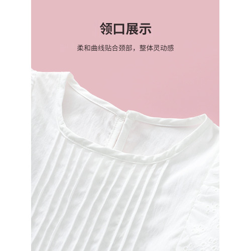 女童短袖白色襯衫夏季2025新款兒童夏裝娃娃衫上衣女孩薄襯衣純色