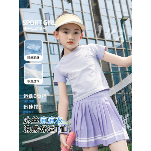 女童運動短袖兒童夏季薄款速乾衣羽毛球服上衣女大童T恤短款網球