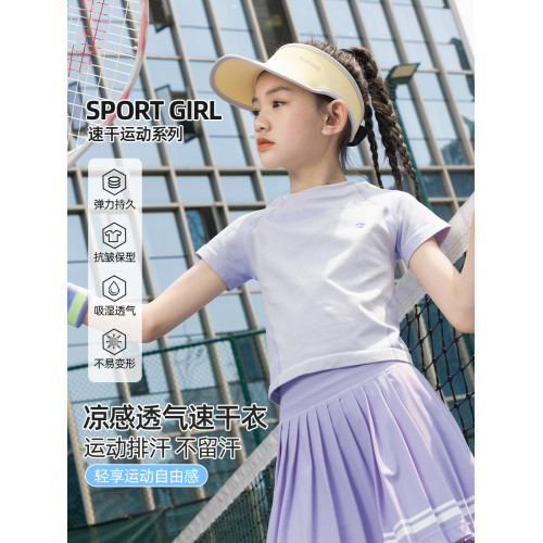 女童運動短袖兒童夏季薄款速乾衣羽毛球服上衣女大童T恤短款網球