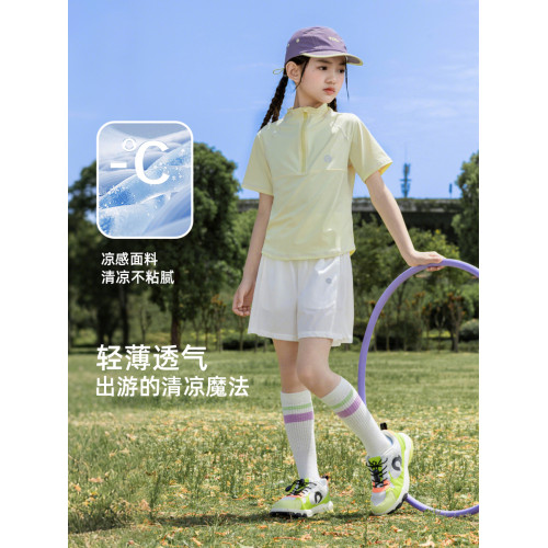 女童運動套裝兒童夏季速乾衣冰絲短褲女孩訓練女大童羽毛球服網球