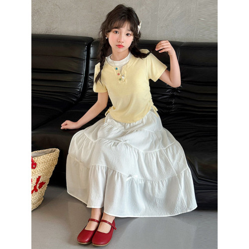 女童白色半身裙2025新款女孩紗裙兒童裙子長款半裙大童夏季蛋糕裙