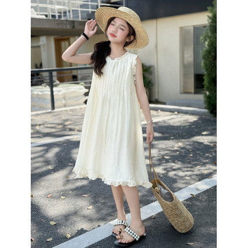 女童連衣裙夏裝2025新款洋氣兒童時髦背心長裙女大童夏季白色裙子