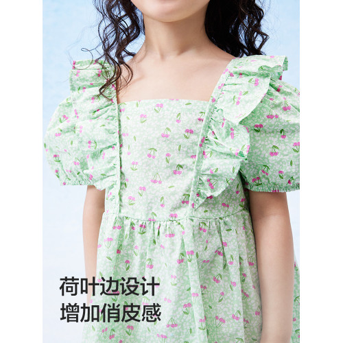 巴拉巴拉童裝女童連衣裙夏裝兒童裙子泡泡袖公主裙甜美碎花裙純棉
