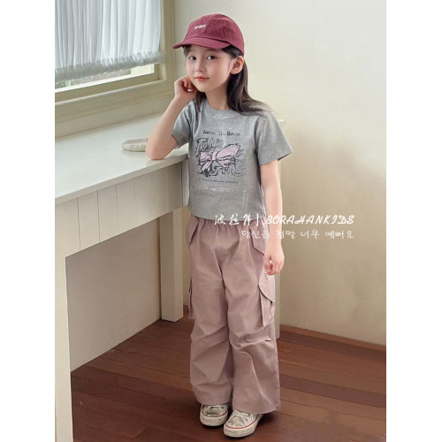 波拉韓女童短袖t恤純棉夏季2025新款洋氣上衣女孩夏裝兒童半袖短t