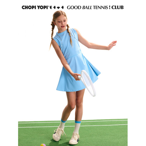 chopiyopi童裝 女童插肩抽褶網球裙25年夏季新款高彈運動連衣裙