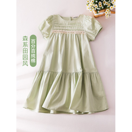 蔚未來女童連衣裙夏季2025新款兒童洋氣純棉裙子女大童花邊A字裙