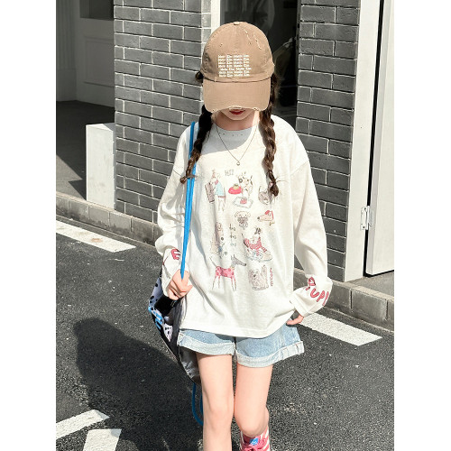 女童卡通印花小狗長袖防曬T恤2025春夏新款洋氣寬松薄款韓系上衣