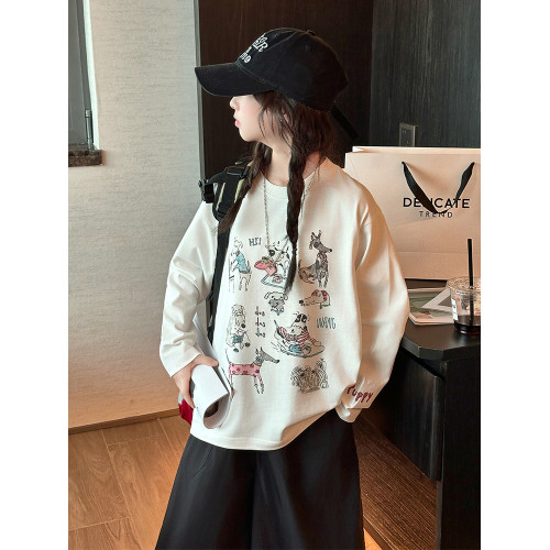 女童卡通印花小狗長袖防曬T恤2025春夏新款洋氣寬松薄款韓系上衣