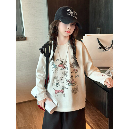 女童卡通印花小狗長袖防曬T恤2025春夏新款洋氣寬松薄款韓系上衣
