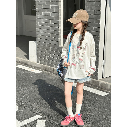 女童卡通印花小狗長袖防曬T恤2025春夏新款洋氣寬松薄款韓系上衣