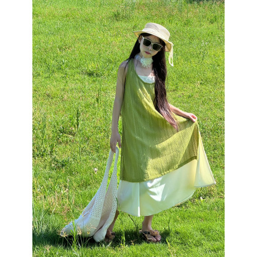 女童連衣裙夏季新款兒童時髦夏裝洋氣度假裙子大童夏天海邊吊帶裙