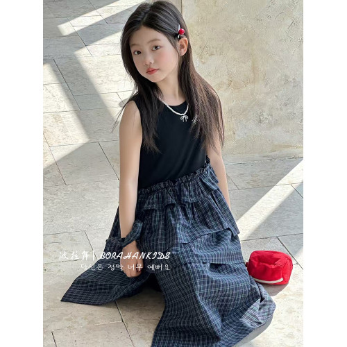 波拉韓夏裝連衣裙女童拼接背心裙2025新款兒童時髦蛋糕裙女孩裙子