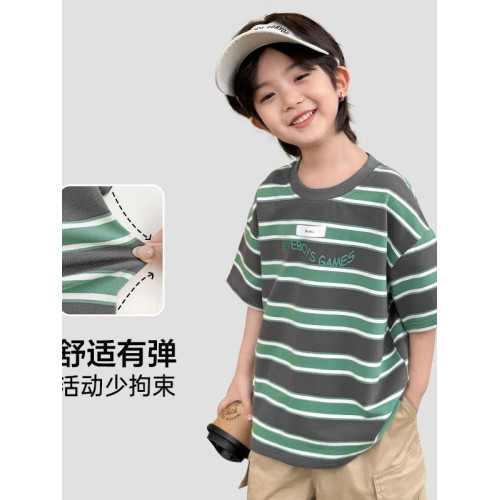 7號倉庫童裝2025夏季新款男童純棉條紋短袖t恤韓版夏裝衣服中大童