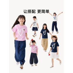 馬拉丁童裝兒童T恤25夏新款女童愛心印花冰氧酷大小童短袖T恤