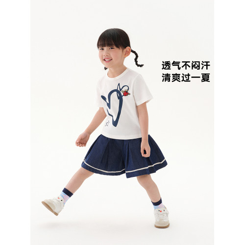 馬拉丁童裝兒童T恤25夏新款女童愛心印花冰氧酷大小童短袖T恤