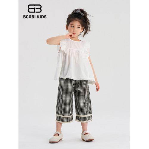 bcobi/不可比喻童裝兒童襯衫出遊套裝2025新夏季洋氣純棉女童襯衫