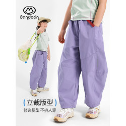 半度閒女童夏裝薄款運動褲中大童2025新款兒童夏季寬松彎刀長褲潮