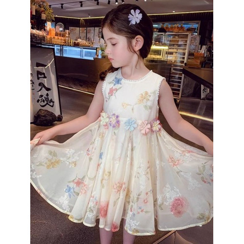 女童連衣裙夏裝2025新款洋氣兒童裙子夏季童裝小女孩碎花背心裙