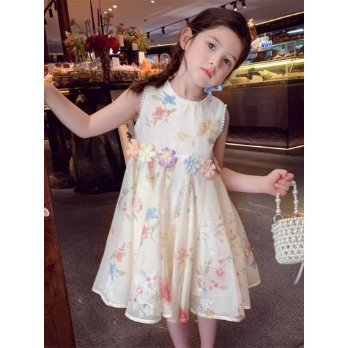 女童連衣裙夏裝2025新款洋氣兒童裙子夏季童裝小女孩碎花背心裙
