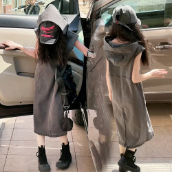 韓國女童牛仔連衣裙夏裝2025大童裝時髦又酷又颯兒童夏季裙子網紅