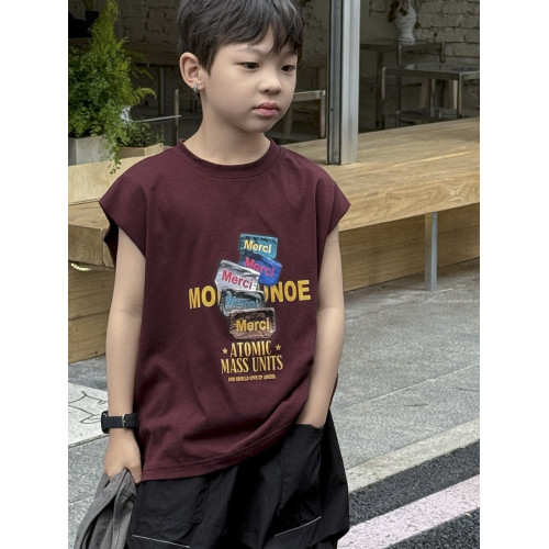 男童無袖短袖夏季2025新款痞帥兒童背心薄款中大童夏裝男孩T恤潮