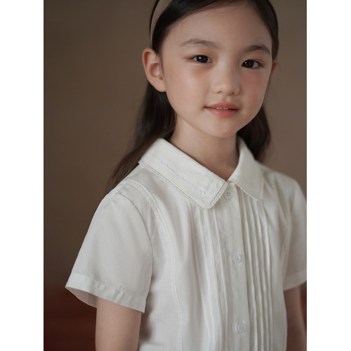 哈齒童裝夏季文藝風白襯衫兒童短袖上衣女童夏裝新款花邊襯衣女孩