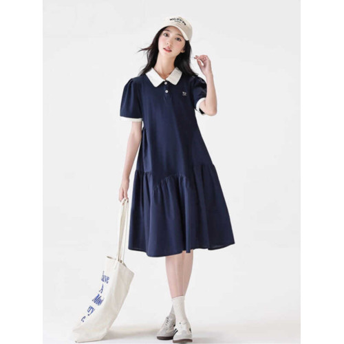 女童連衣裙夏季2025新款學院風Polo領中學生大童女裝夏天寬松裙子