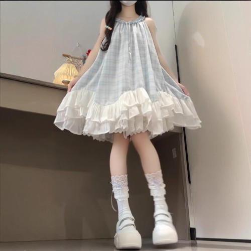 女童連衣裙2025新款夏季兒童無袖吊帶裙子中大童女孩荷葉邊公主裙