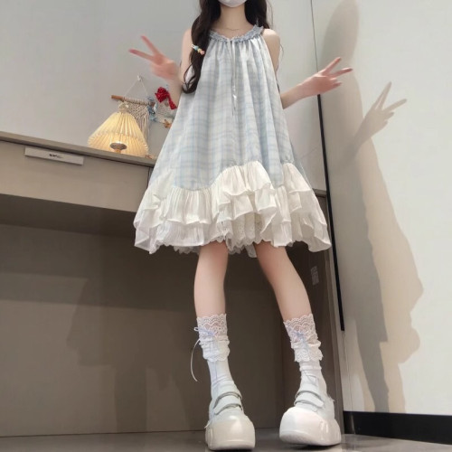 女童連衣裙2025新款夏季兒童無袖吊帶裙子中大童女孩荷葉邊公主裙
