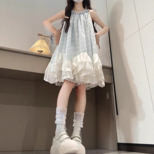 女童連衣裙2025新款夏季兒童無袖吊帶裙子中大童女孩荷葉邊公主裙