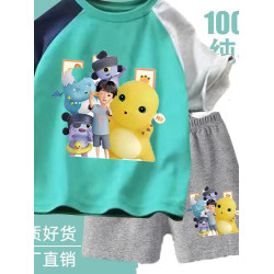 安哼安哼新款純棉男童套裝夏季小七奶龍大作戰短袖中小童兒童卡通
