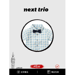 英國Next男童套裝夏2025新款格子襯衫短袖背帶褲紳士周嵗男寶禮服