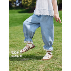 [7A抗菌]女童牛仔褲夏季薄款寶寶純棉長褲小童休閒褲兒童防蚊褲子