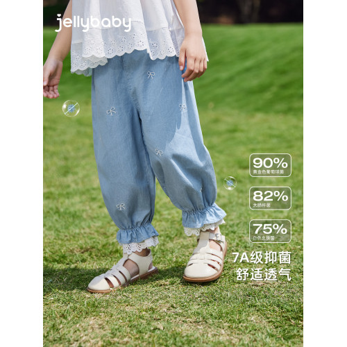 [7A抗菌]女童牛仔褲夏季薄款寶寶純棉長褲小童休閒褲兒童防蚊褲子