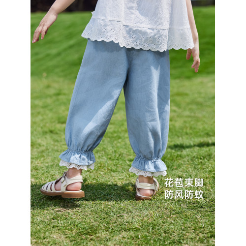 [7A抗菌]女童牛仔褲夏季薄款寶寶純棉長褲小童休閒褲兒童防蚊褲子