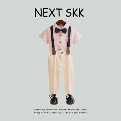 英國NEXT SKK兒童禮服春夏英倫條紋襯衫背帶褲男童周嵗花童婚禮服