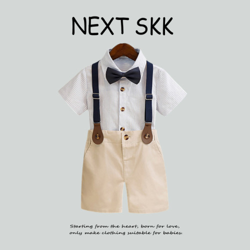 英國NEXT SKK兒童禮服春夏英倫條紋襯衫背帶褲男童周嵗花童婚禮服