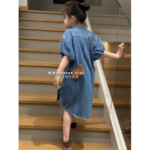 波拉bora韓國童裝女童牛仔襯衫連衣裙2025新款女孩氣質夏裝裙子