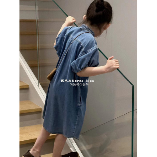 波拉bora韓國童裝女童牛仔襯衫連衣裙2025新款女孩氣質夏裝裙子
