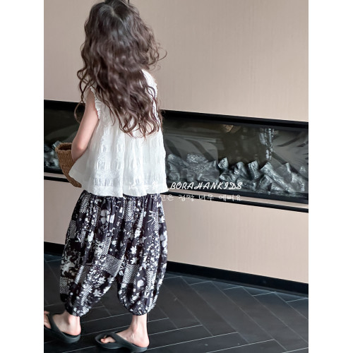 女童娃娃領無袖襯衫2025女孩小清新娃娃衫中大童短款上衣兒童背心