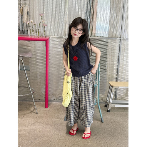 喬伊思童裝女童休閒褲2025夏季新款兒童韓版格子褲透氣百搭褲子潮
