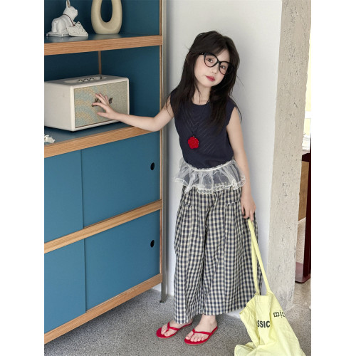 喬伊思童裝女童休閒褲2025夏季新款兒童韓版格子褲透氣百搭褲子潮