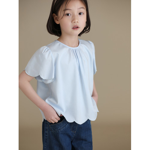 哈齒童裝新品精梳全棉親膚甜美雲朵親子圓領短袖上衣小襯衫女童夏