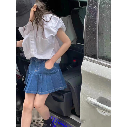 波拉韓童裝女童白色泡泡袖襯衫2025夏裝兒童短袖襯衣中大童上衣潮