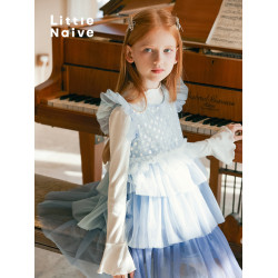 LittleNaive兒童禮服無袖漸變亮片網紗公主裙女童蛋糕連衣裙夏季