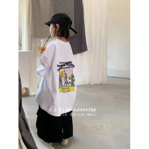 女童韓版洋氣短袖T恤2025兒童夏天男童寬松休閒上衣中大童打底t恤