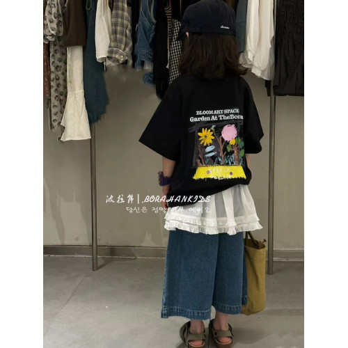 女童韓版洋氣短袖T恤2025兒童夏天男童寬松休閒上衣中大童打底t恤